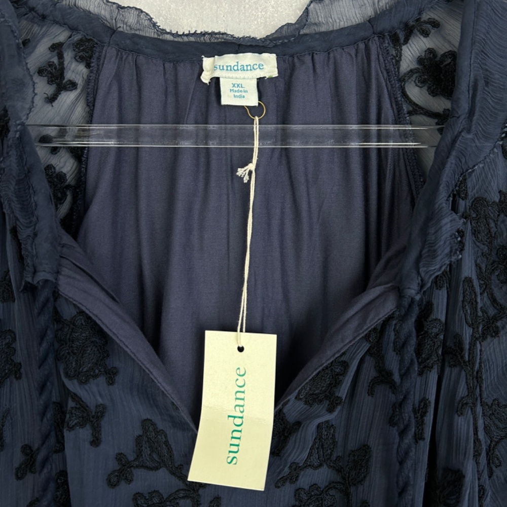 Sundance size XXL Gemma Elegance top long sleeve embroidered navy boho NEW - Picture 12 of 16